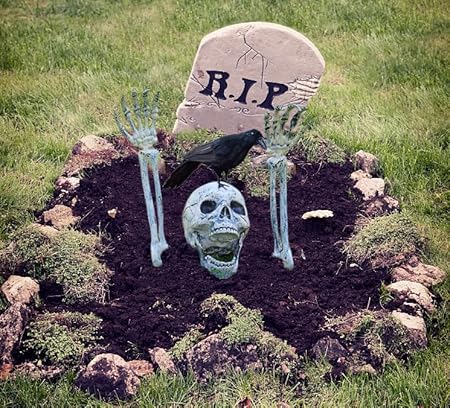 AISENO Realistic Skeleton Stakes – Creepy Halloween Lawn &amp; Garden Decorations | Skull and Hand Bone Yard Stakes for Spooky Graveyard Outdoor Display