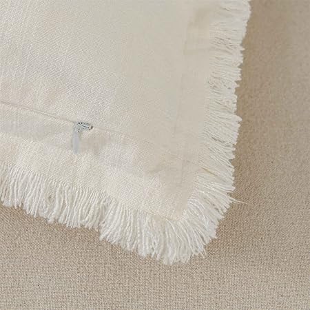 ATLINIA Linen Throw Pillow Cover 18x18 Inch – Boho Fringe Cushion Cover for Couch, Bed & Outdoor Decor, Cream Farmhouse Style (Pillowcase Only)