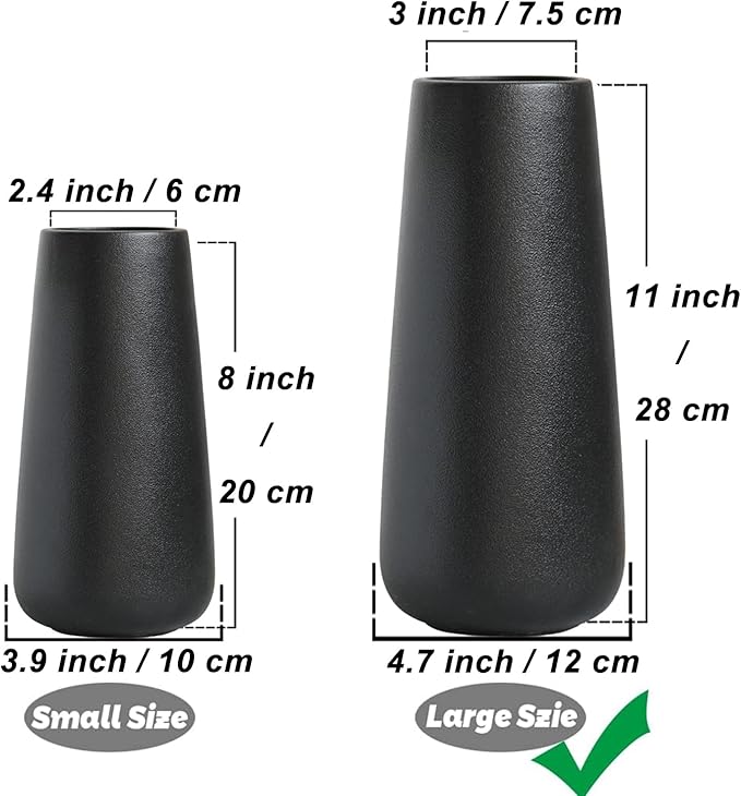 20CM Tall Matt Black Ceramic Vase – Minimalist Rustic Style for Flowers &amp; Pampas Grass (JUZAI) Product Specifications