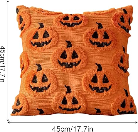 Halloween Pumpkin Pillow Covers – Set of 2 (18x18 Inch) | Retro Orange Decorative Cushion Covers for Couch, Sofa, Porch &amp; Living Room | Cozy Fabric Fall Home Décor