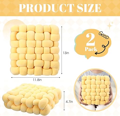 Wenqik 2 Pcs Knot Pillows – Soft Crystal Velvet Throw Pillows, Goose Yellow Decorative Accent Cushions for Couch, Bed, Sofa &amp; Living Room Decor (12” x 13”)