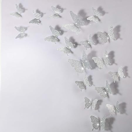 48 Pieces 3D Mirror Butterfly Wall Stickers – Silver DIY Home Decor Set for Walls, Doors &amp; Windows | Reusable Decorative Wall Decals for Living Room, Bedroom &amp; Nursery
