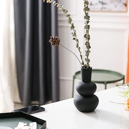 Tenforie Black Ceramic Flower Vase – Elegant Modern Home Decor Accent for Living Room, Table Centerpiece &amp; Wedding Arrangements