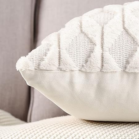 Madizz 24x24 Soft Plush Short Wool Velvet Throw Pillow Covers – Set of 2 Luxury Decorative Cushion Cases for Sofa, Bed &amp; Living Room, Cream Beige