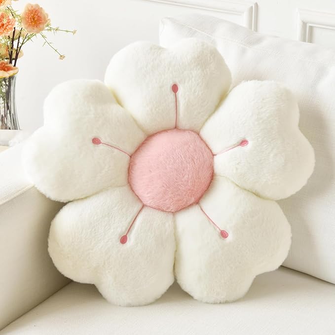 Ddliury Pink Flower Pillow – 15" Soft Plush Daisy Cushion, Cute Flower-Shaped Decorative Throw Pillow for Bed, Couch, Dorm &amp; Floor Seating