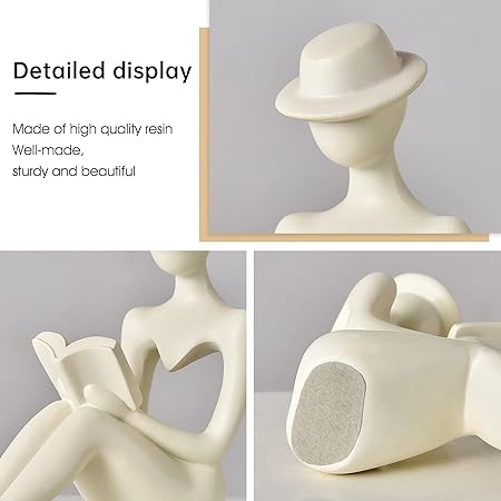 TIMEBUS Modern Thinker Reading Statue – Beige Abstract Resin Sculpture for Bookshelf, Coffee Table, or Office Decor | Minimalist Home Accent &amp; Gift for Book Lovers