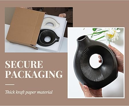 VASETOPIA Ceramic Vase Set of 2 – Minimalist Nordic Hollow Vases (Black/White)