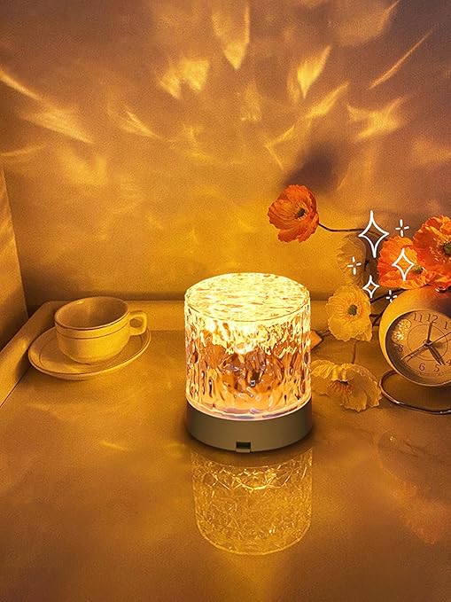 Water Ripple Lamp – 16 Colors Crystal Ocean Wave Aurora Projector, Rechargeable Bedside Lamp for Bedroom, Living Room &amp; Wall Decor (Plug-in Type)