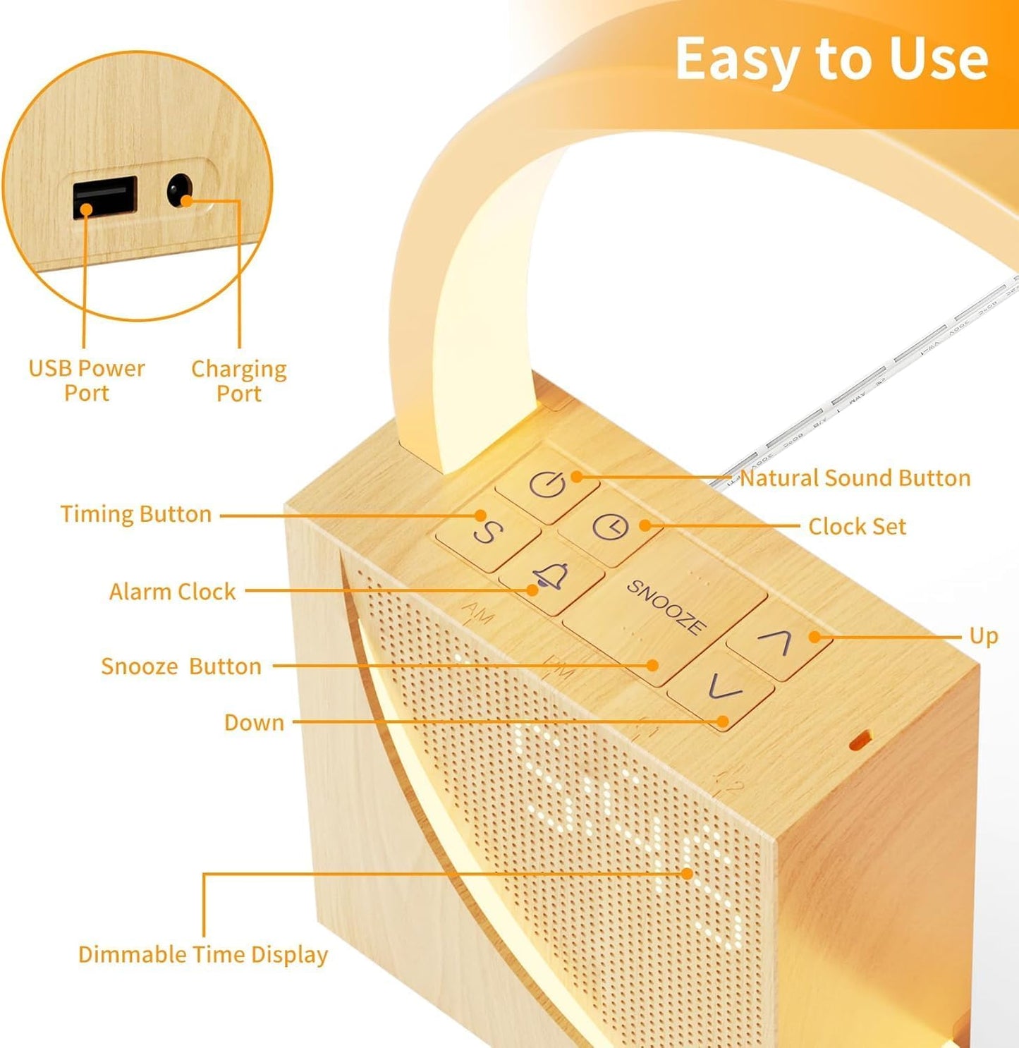 Blonbar Sunrise Alarm Clock for Heavy Sleepers – Dual Alarms, Sunrise Simulation, 10 Natural Sounds, USB Charging, Night Light &amp; 4-Level Dimmable LED – Table Lamp Design