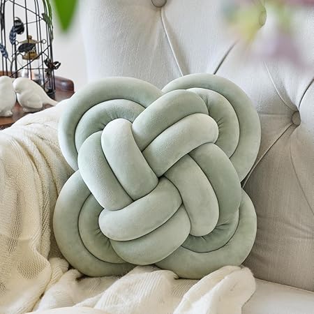 Xuyier Knot Pillow Ball – 12” Light Grey Velvet Decorative Throw Pillow, Soft Knotted Cushion for Couch, Bed &amp; Living Room Decor