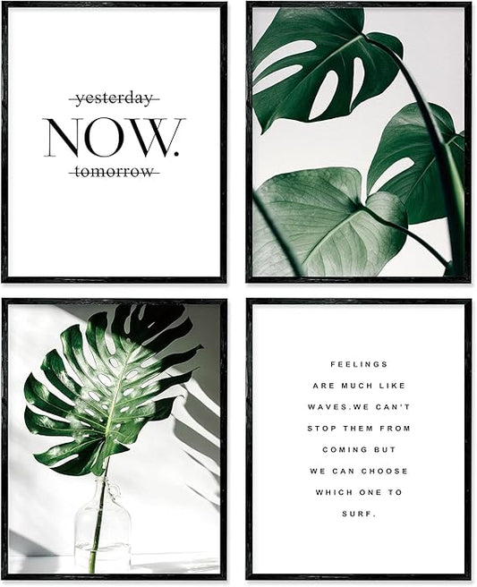 Botanical Prints Wall Art Set of 4 – 8x10 Inch Unframed Canvas Prints, Motivational Plant Posters Aesthetic for Bedroom, Living Room, or Office Decor
