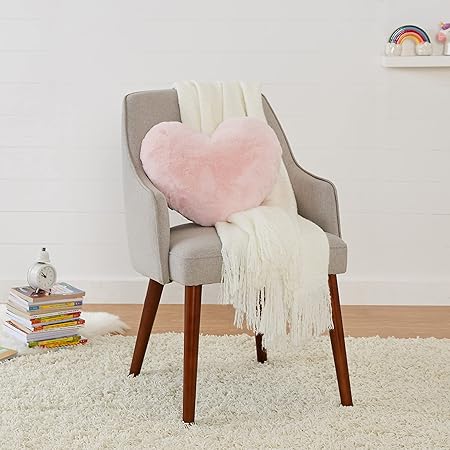 Kids Decorative Heart Pillow – Ultra-Soft Peony Pink Accent Cushion for Bedroom, Nursery, Travel &amp; Playtime (26.6 x 10.1 cm)