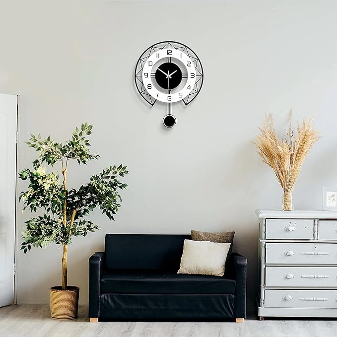 JUJUDA Large Wall Clock – 17" Modern Silent Pendulum Wall Clock for Living Room, Bedroom & Home Decor (Black)