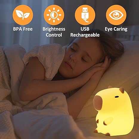 FULLOSUN Capybara Night Light – Cute Soft Silicone LED Touch Lamp with Timer & Rechargeable Battery