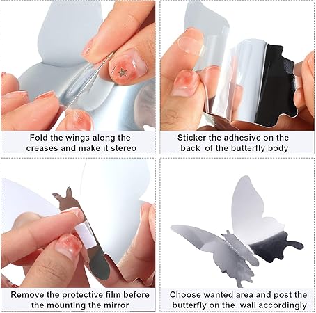 48 Pieces 3D Mirror Butterfly Wall Stickers – Silver DIY Home Decor Set for Walls, Doors &amp; Windows | Reusable Decorative Wall Decals for Living Room, Bedroom &amp; Nursery