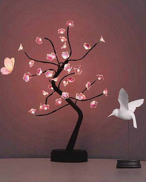 OTAVILEM Bonsai Cherry Blossom Tree Light – 36 LED Decorative Night Light for Bedroom, Living Room & Home Décor (20", Pink)