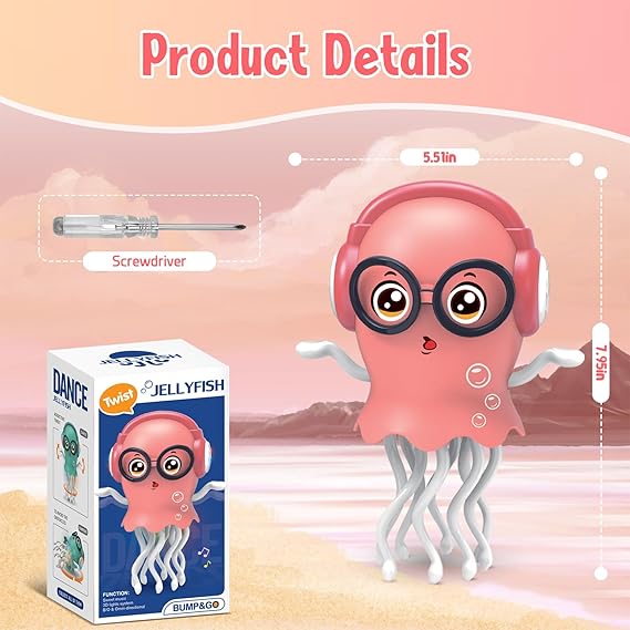 Magic Dancing Octopus Toy with LED Lights & Music - Smart Tentacle Explorer Automatic Obstacle Avoidance,Crawling & Wiggling Robotic Pet for Kids & Tummy Time & Desk Decor Squid Toy (Pink)