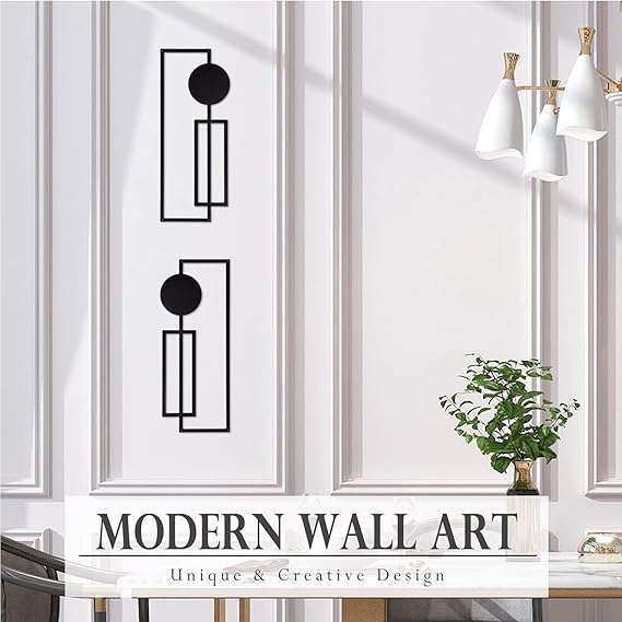 TYLCC Black Metal Wall Decor – Modern Abstract Minimalist Geometric Wall Art Set of 2, Metal Line Art for Living Room, Bedroom, Hallway &amp; Office Wall Decoration