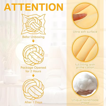 Namalu 2 Pcs Soft Knot Pillow Ball – 8” Light Yellow Plush Decorative Throw Pillows, Handmade Knotted Cushions for Couch, Bed &amp; Home Decor
