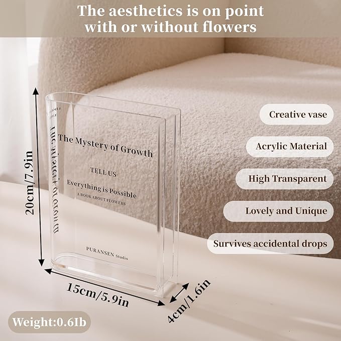 Puransen Book Vase – Artistic Acrylic Decorative Vase (Clear)