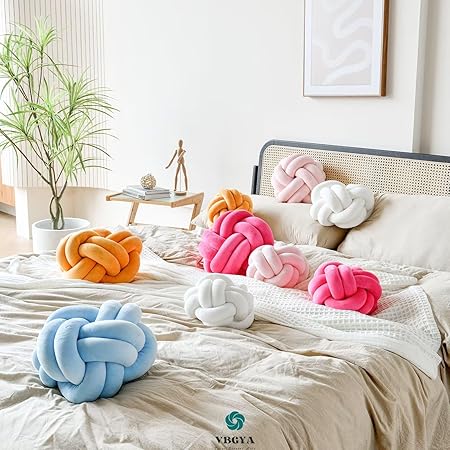 VBGYA Knot Pillow Ball 11" – Soft Light Blue Plush Decorative Cushion | Modern Round Throw Pillow for Sofa, Bed, or Couch | Aesthetic Home &amp; Bedroom Decor