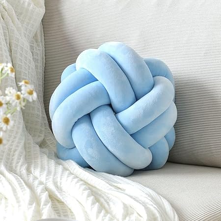 VBGYA Knot Pillow Ball 11" – Soft Light Blue Plush Decorative Cushion | Modern Round Throw Pillow for Sofa, Bed, or Couch | Aesthetic Home &amp; Bedroom Decor