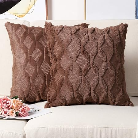 Madizz 24x24 Soft Plush Short Wool Velvet Throw Pillow Covers – Set of 2 Luxury Decorative Cushion Cases for Sofa, Bed &amp; Living Room, Cream Beige