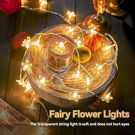 LIGHTOP Flower Fairy String Lights – 30 LED Cherry Blossom Lights, Battery Operated, Waterproof Indoor/Outdoor Decorative Lighting (Warm White, 15.7 ft)