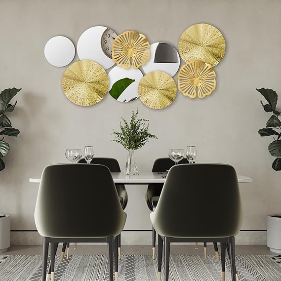 Hicarer 9 Pcs Metal Wall Art & Decorative Circle Plates Mirror – Modern Round Accent Sculpture for Living Room, Bedroom, Kitchen, Office (Metallic Finish)