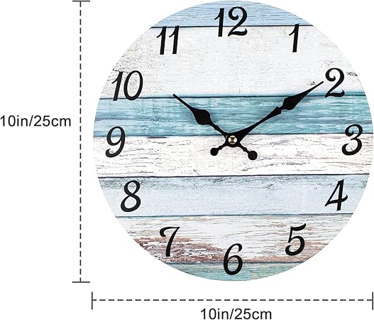 Homotte 10 Inch Battery Operated Silent Non-Ticking Round Country Rustic Style Wall Clock for Home Bedroom Office