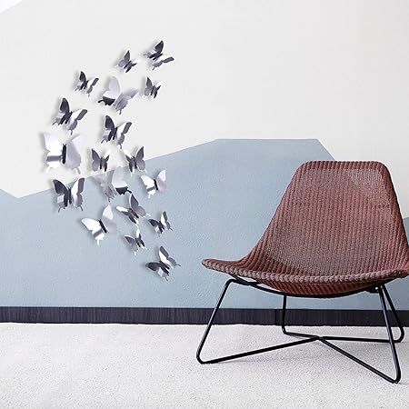 48 Pieces 3D Mirror Butterfly Wall Stickers – Silver DIY Home Decor Set for Walls, Doors &amp; Windows | Reusable Decorative Wall Decals for Living Room, Bedroom &amp; Nursery