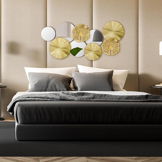 Hicarer 9 Pcs Metal Wall Art & Decorative Circle Plates Mirror – Modern Round Accent Sculpture for Living Room, Bedroom, Kitchen, Office (Metallic Finish)