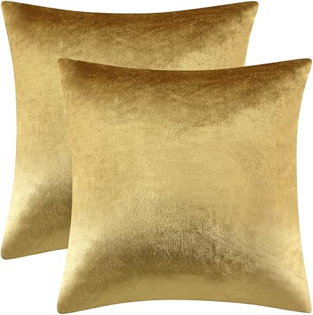 Gold Velvet Decorative Throw Pillow Covers – 18x18” Set of 2, Soft Cushion Covers for Couch, Sofa &amp; Bed