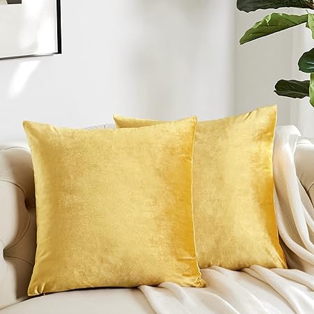 Gold Velvet Decorative Throw Pillow Covers – 18x18” Set of 2, Soft Cushion Covers for Couch, Sofa &amp; Bed