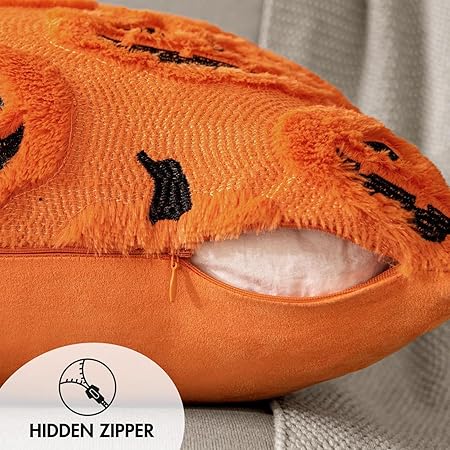 Halloween Pumpkin Pillow Covers – Set of 2 (18x18 Inch) | Retro Orange Decorative Cushion Covers for Couch, Sofa, Porch &amp; Living Room | Cozy Fabric Fall Home Décor