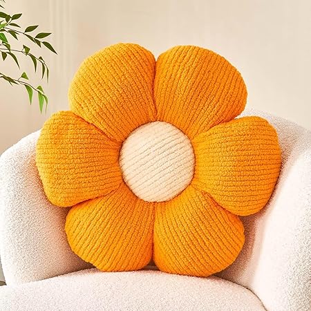 Kcvvcr Flower Throw Pillow 19.6" – Soft White Daisy Floor Pillow for Bed, Sofa &amp; Couch | Cute Aesthetic Plush Cushion for Home Decor, Living Room &amp; Bedroom