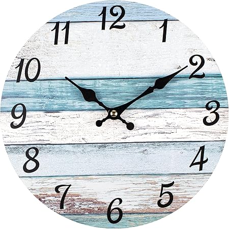 Homotte 10 Inch Battery Operated Silent Non-Ticking Round Country Rustic Style Wall Clock for Home Bedroom Office