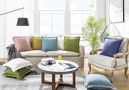 ATLINIA Linen Throw Pillow Cover 18x18 Inch – Boho Fringe Cushion Cover for Couch, Bed & Outdoor Decor, Cream Farmhouse Style (Pillowcase Only)