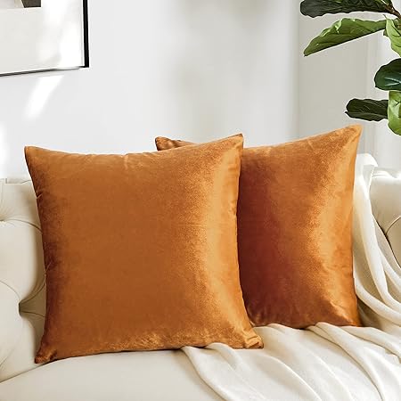 Gold Velvet Decorative Throw Pillow Covers – 18x18” Set of 2, Soft Cushion Covers for Couch, Sofa &amp; Bed