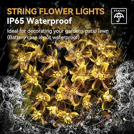 LIGHTOP Flower Fairy String Lights – 30 LED Cherry Blossom Lights, Battery Operated, Waterproof Indoor/Outdoor Decorative Lighting (Warm White, 15.7 ft)
