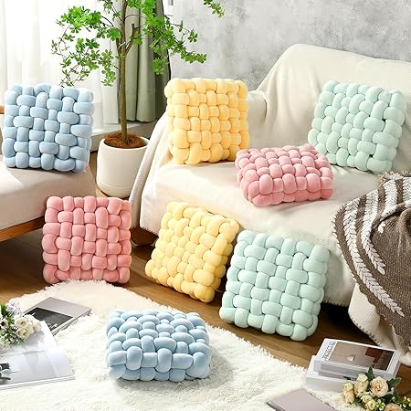 Wenqik 2 Pcs Knot Pillows – Soft Crystal Velvet Throw Pillows, Goose Yellow Decorative Accent Cushions for Couch, Bed, Sofa &amp; Living Room Decor (12” x 13”)