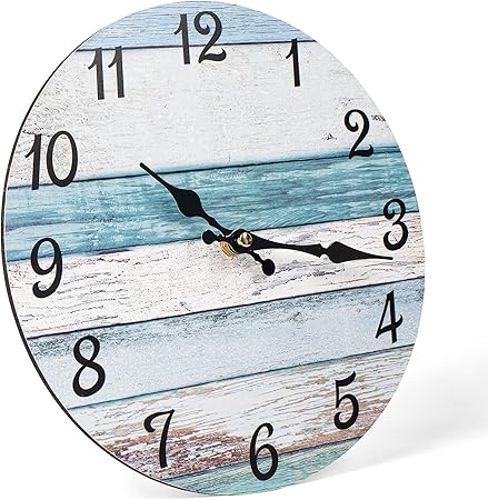 Homotte 10 Inch Battery Operated Silent Non-Ticking Round Country Rustic Style Wall Clock for Home Bedroom Office