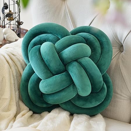 Xuyier Knot Pillow Ball – 12” Light Grey Velvet Decorative Throw Pillow, Soft Knotted Cushion for Couch, Bed &amp; Living Room Decor