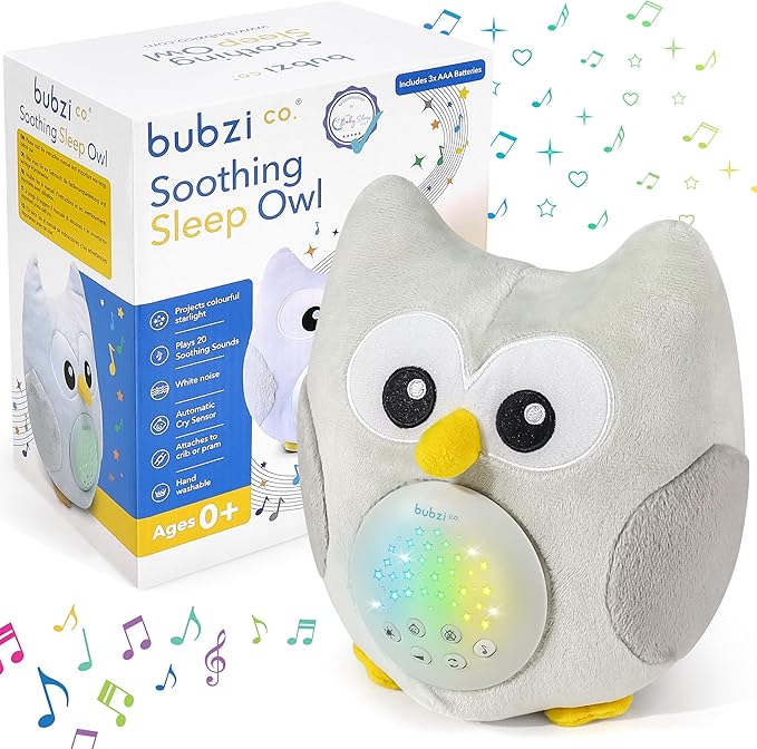 Bubzi Co Portable Owl Soother & Night Light Projector – Baby Sound Machine with White Noise &amp; Lullabies
