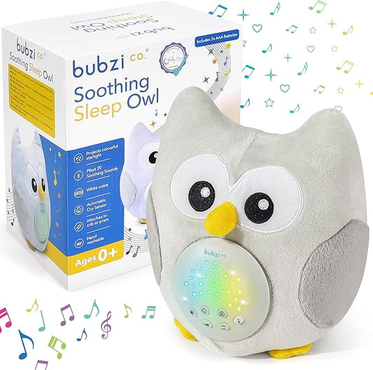 Bubzi Co Portable Owl Soother & Night Light Projector – Baby Sound Machine with White Noise &amp; Lullabies