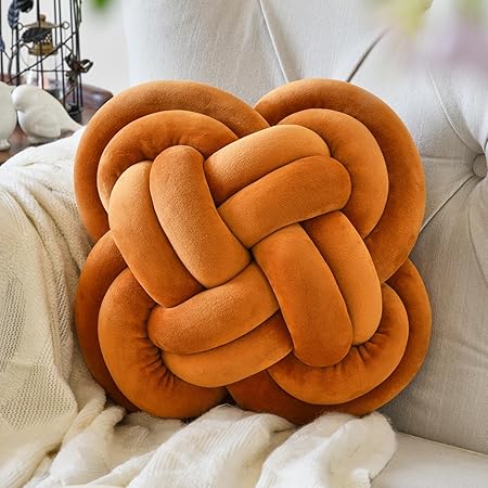 Xuyier Knot Pillow Ball – 12” Light Grey Velvet Decorative Throw Pillow, Soft Knotted Cushion for Couch, Bed &amp; Living Room Decor