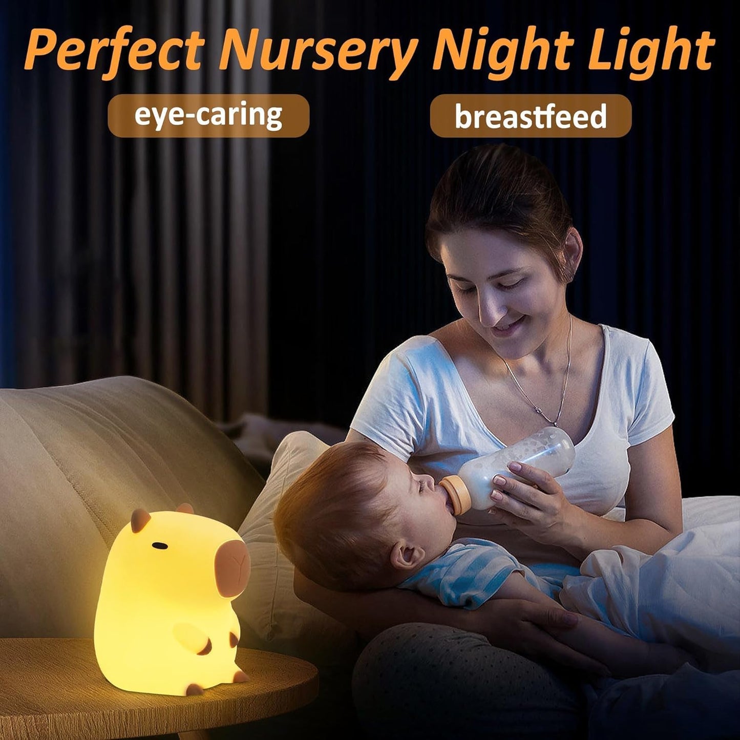 FULLOSUN Capybara Night Light – Cute Soft Silicone LED Touch Lamp with Timer & Rechargeable Battery