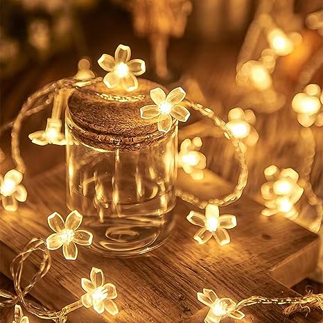 LIGHTOP Flower Fairy String Lights – 30 LED Cherry Blossom Lights, Battery Operated, Waterproof Indoor/Outdoor Decorative Lighting (Warm White, 15.7 ft)