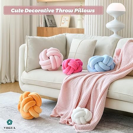 VBGYA Knot Pillow Ball 11" – Soft Light Blue Plush Decorative Cushion | Modern Round Throw Pillow for Sofa, Bed, or Couch | Aesthetic Home &amp; Bedroom Decor