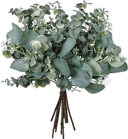 Bulk Artificial Silver Dollar Eucalyptus Leaves & Stems – Rustic Farmhouse Greenery Decoration (10 Pcs Set)